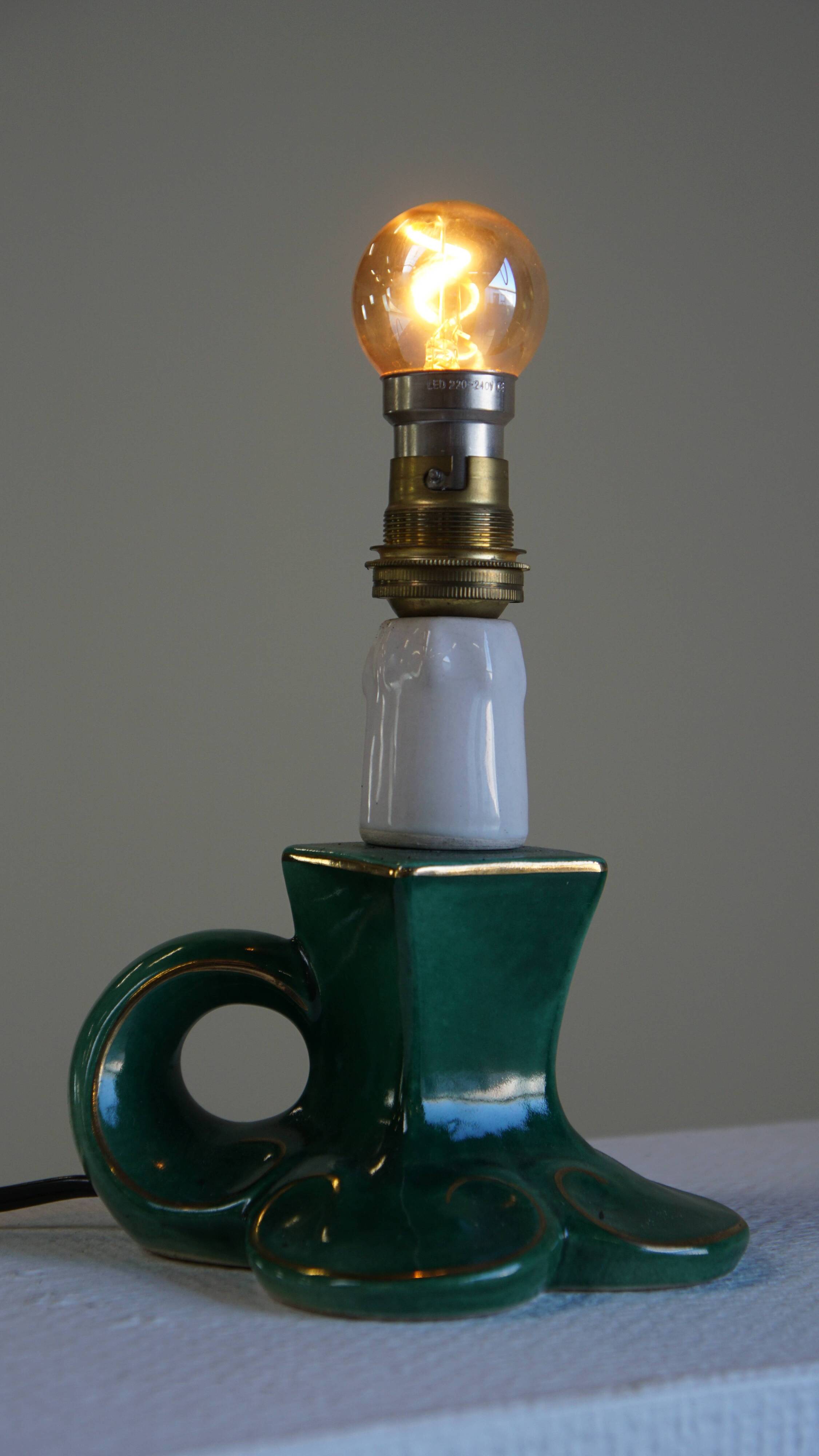 Vintage Green Ceramic French Lamp with Gold Accents