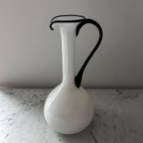 Single flower vase in white and black opaline