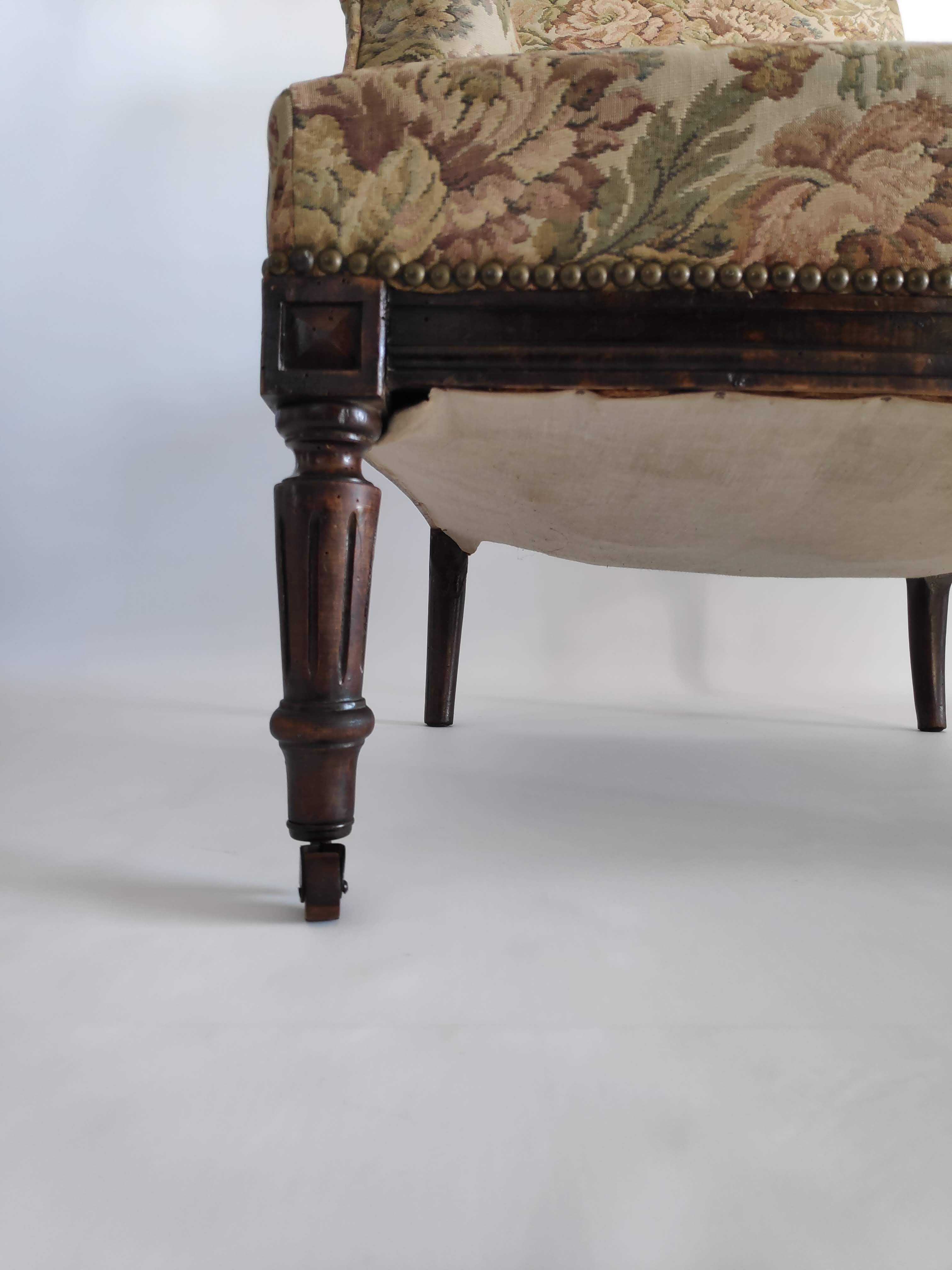 Napoleon III armchair in wood and floral patterned fabric