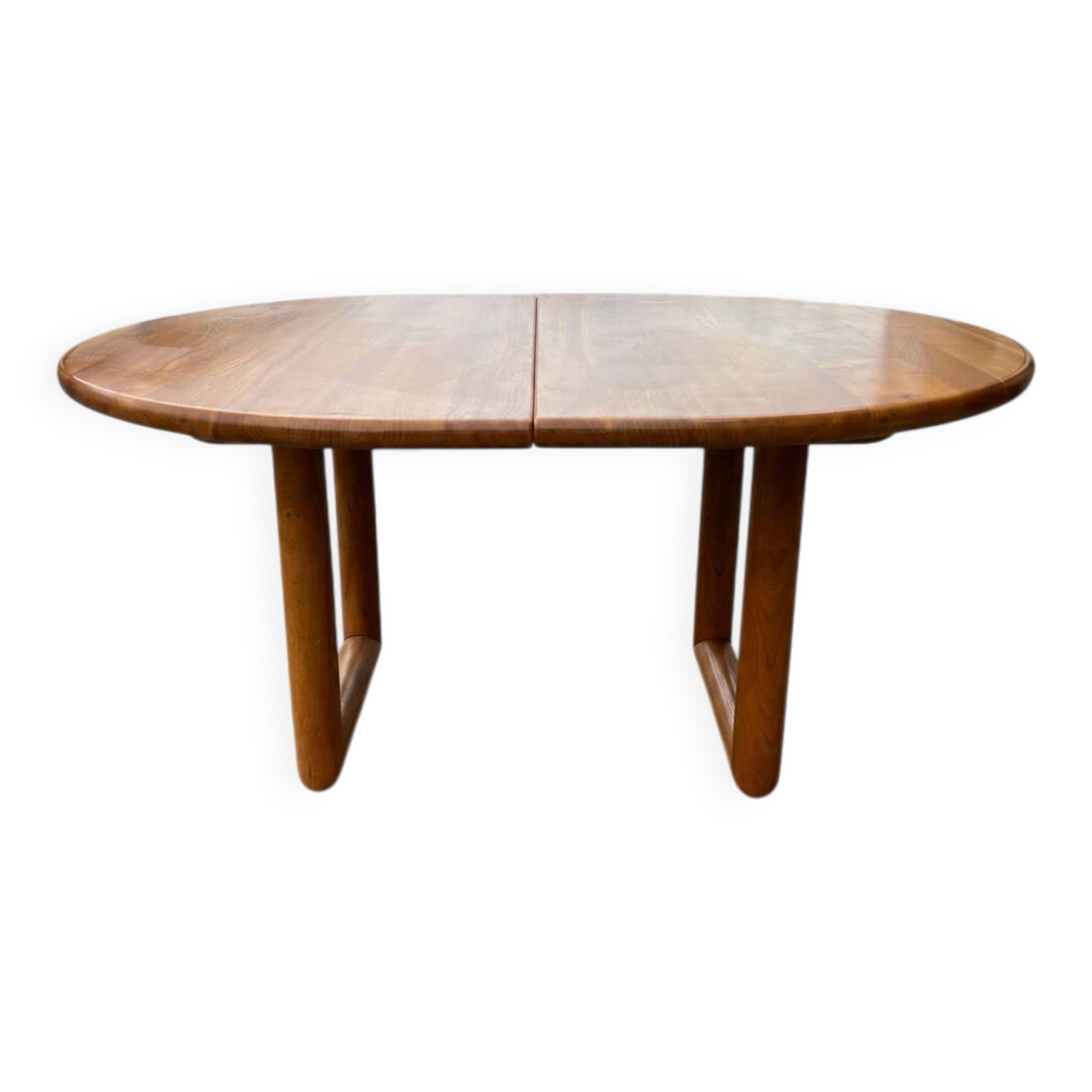 Grande table ovale extensible en orme massif – Travail français, années 197