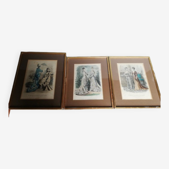 Lot 3 fashion engravings illustrated fashion framed under glass