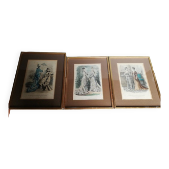 Lot 3 fashion engravings illustrated fashion framed under glass