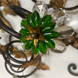 Extra Large Italian Tole Wall Light Sconce with Murano Glass Flowers