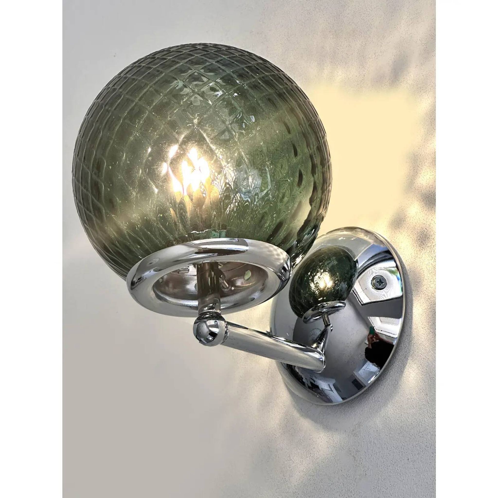 Set of Two Contemporary Green "Ballotton" Murano Glass Wall Sconces