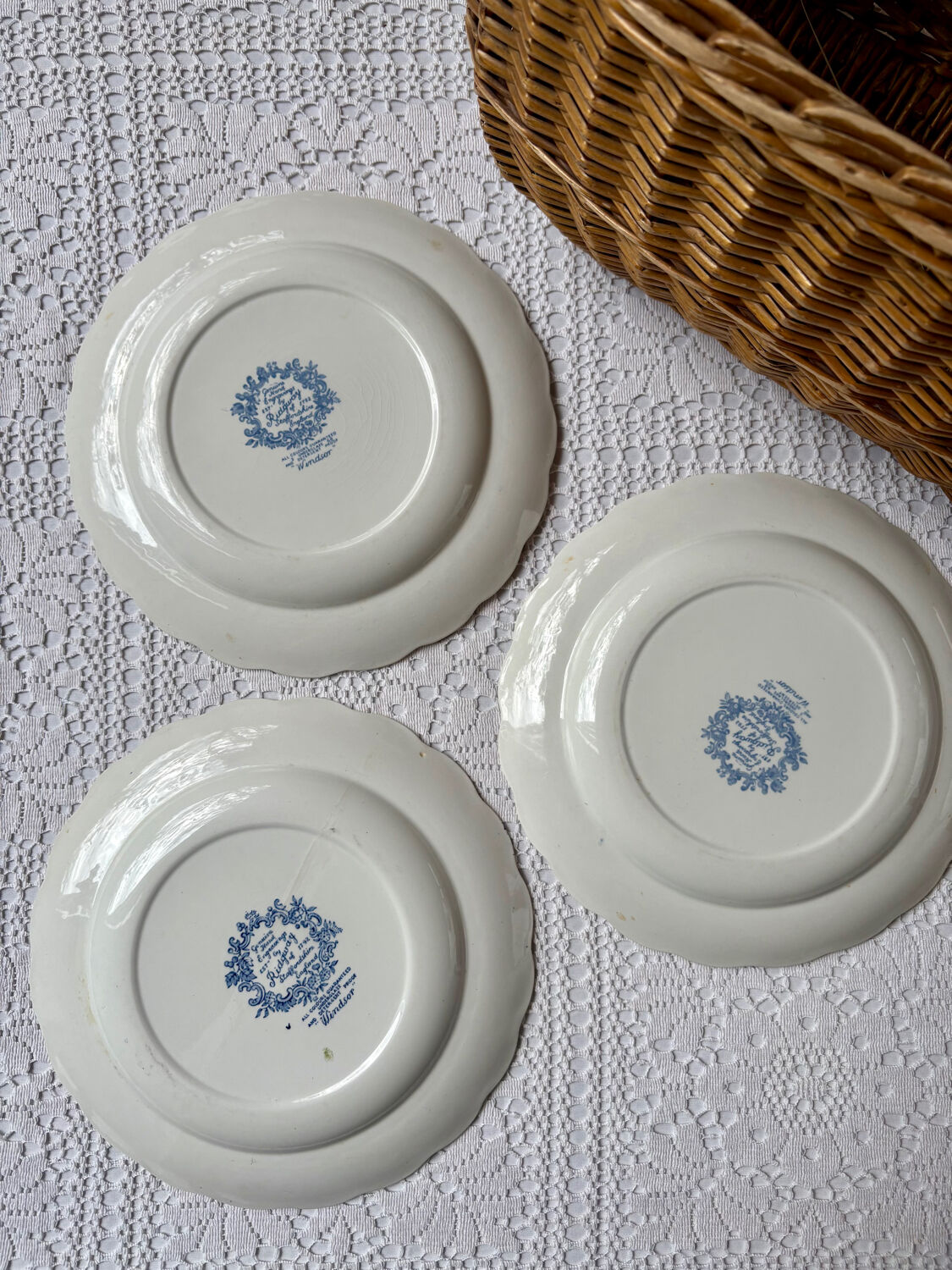 3 flat plates Ridgway Ironstone Staffordshire England Windson