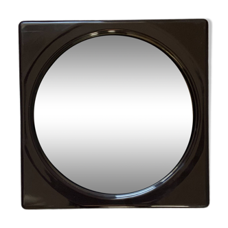 Round mirror square brown plastic frame design 70s space age