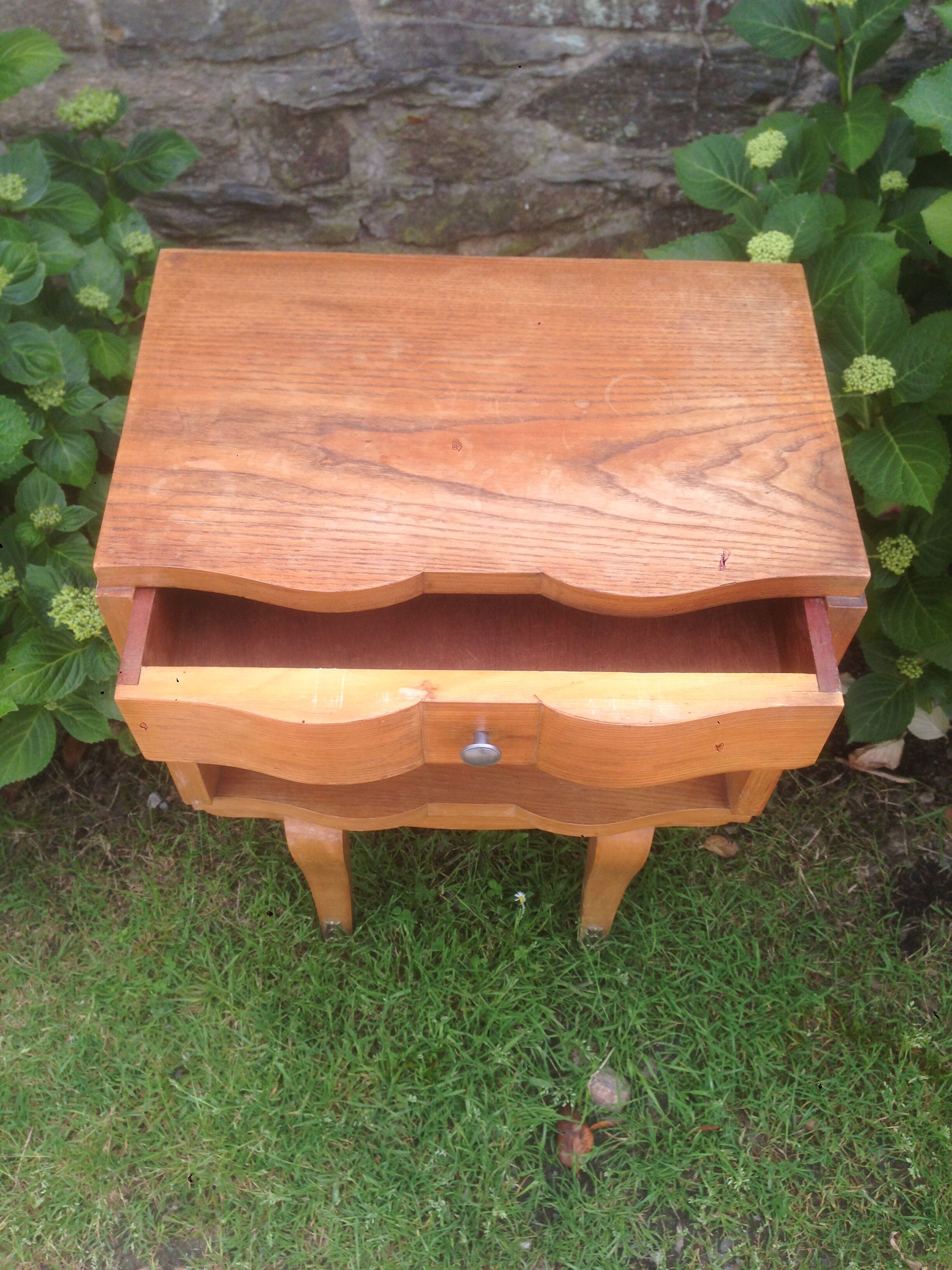 Vintage bedside table plated light oak.