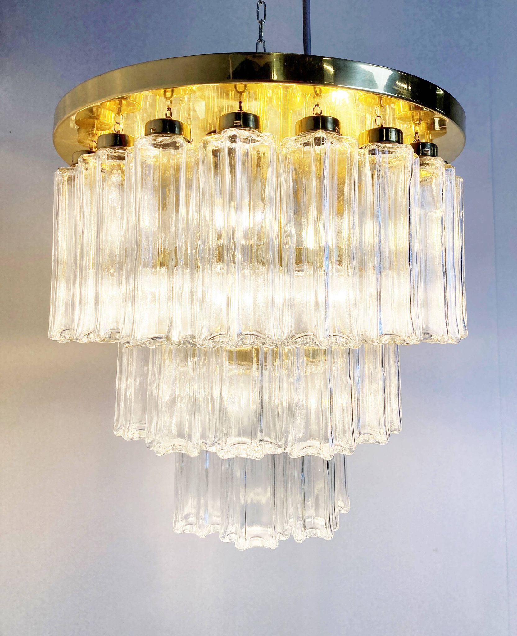Flush mount chandelier by Glashutte Limburg, 1970s