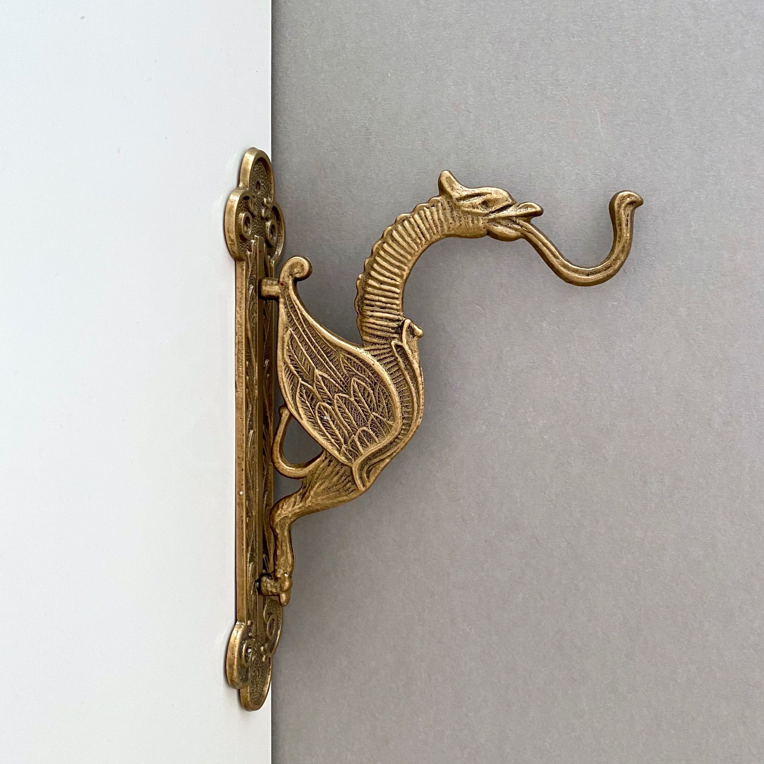 Vintage coat hook, brass wall hook dragon head