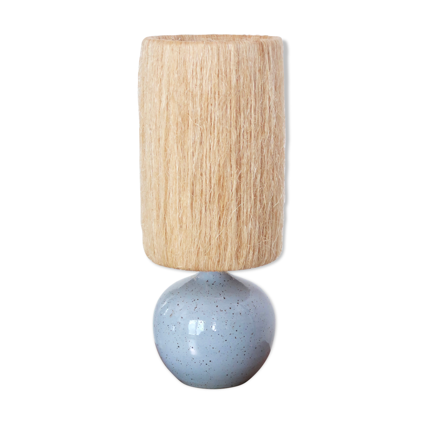 Blue ceramic lamp, hemp lampshade, 60s