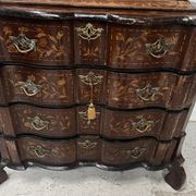 Dutch display cabinet in two parts made of marquetry wood.