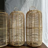 Large lantern-shaped rattan pendant lamp H50 D24