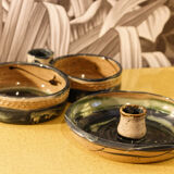 Set of 2 glazed pottery candle holders signed