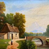 Counterpart of HST paintings "Animated mountain landscape" XIX° + frame