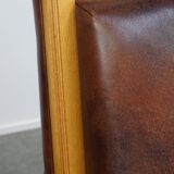 Sheepskin Leather Art Deco Design 2-Seater Sofa with Wooden Details