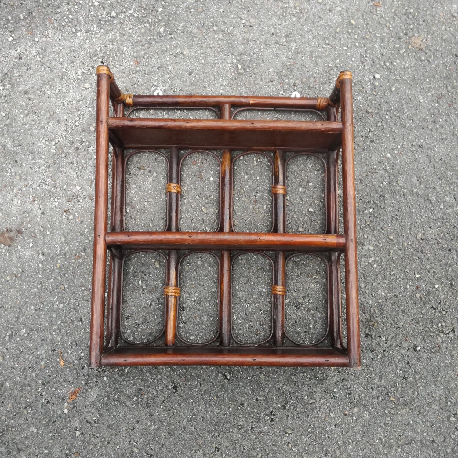 Wall shelf with 3 rattan shelves, 1970s
