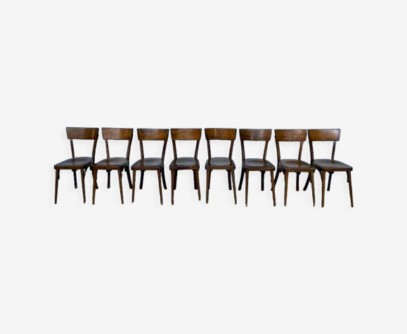 Lot de 8 anciennes chaises bistrot en bois