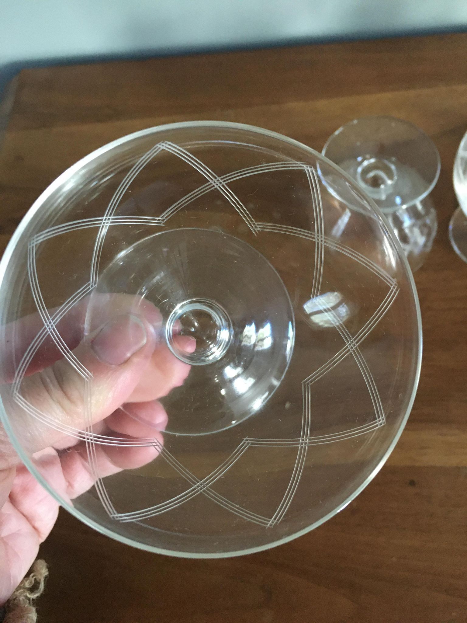 Old champagne glasses engraved 1930