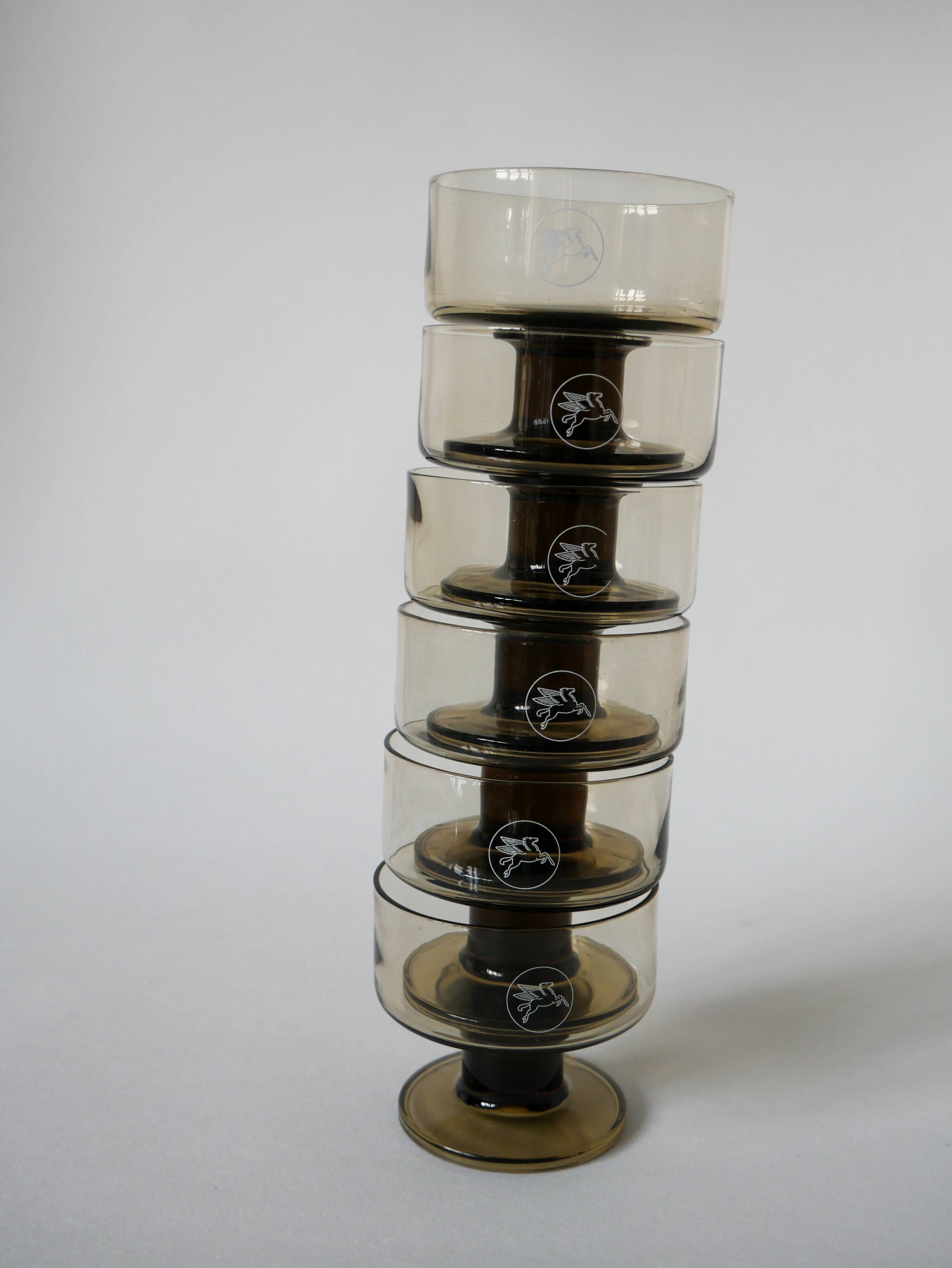 set of 6 smoked glass champagne glasses Design 1970