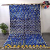 Large Blue and Yellow Moroccan Rug with Diamond Pattern 300x200cm