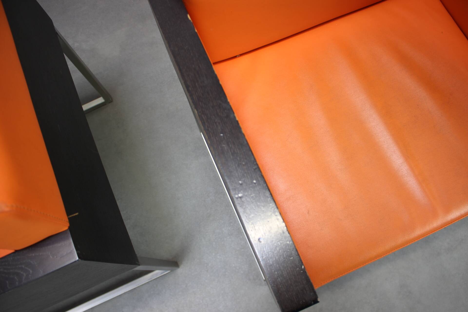 Pair of BOX 740 armchairs by Pedrali, Italy, Wenge Wood and Orange Fabric.
