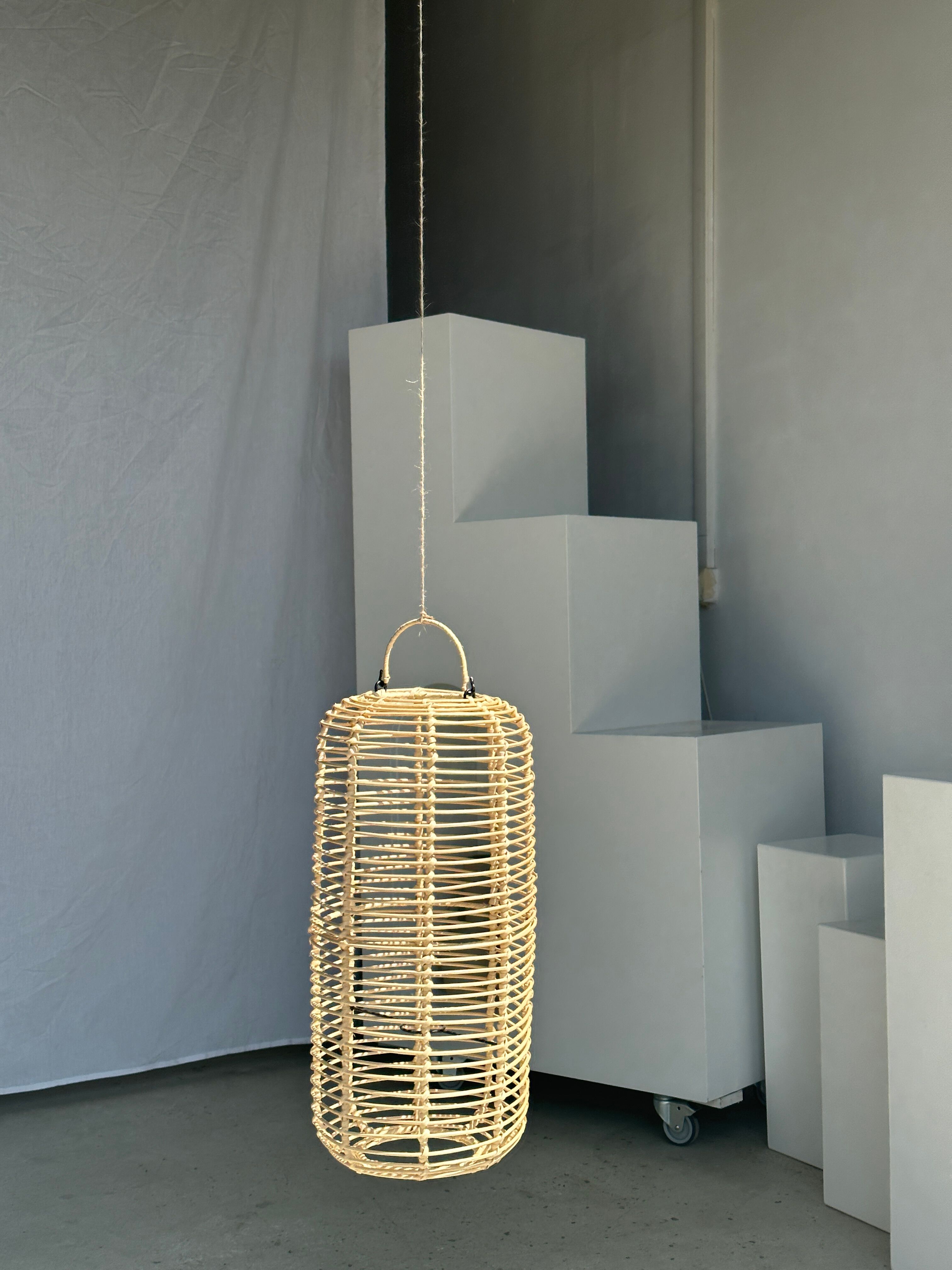 Large lantern-shaped rattan pendant lamp H50 D24