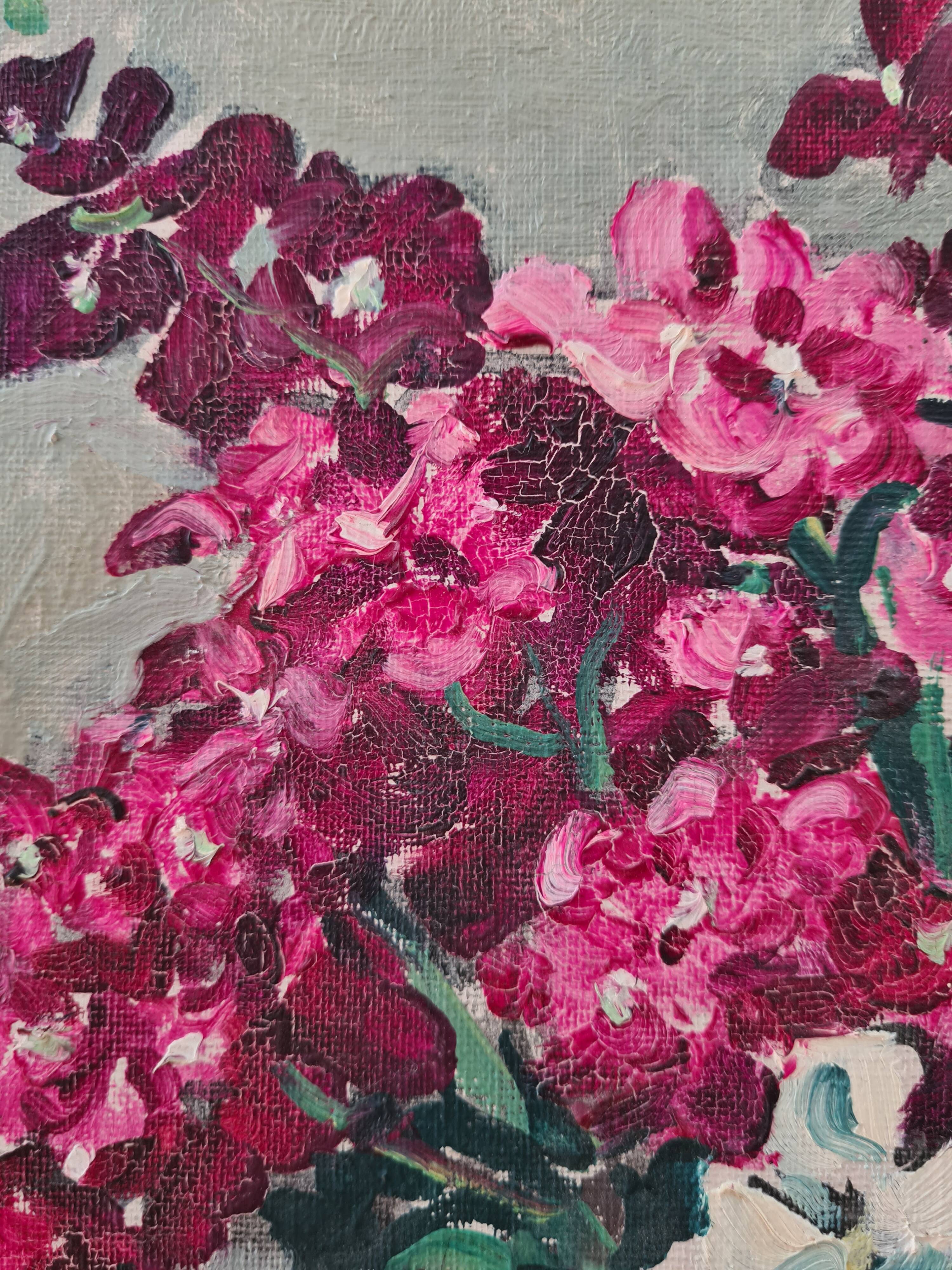 Bouquet in a black vase, oil by Seevagen