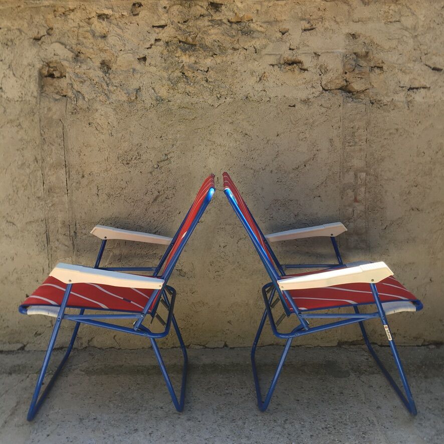 Pair of foldable camping armchairs "lafuma"