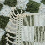 Beni Ouarain rug in Khaki Green and Cream Checkerboard, Handmade, 250x150cm
