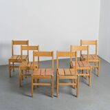 Set of six solid pine chairs by Maison Regain.