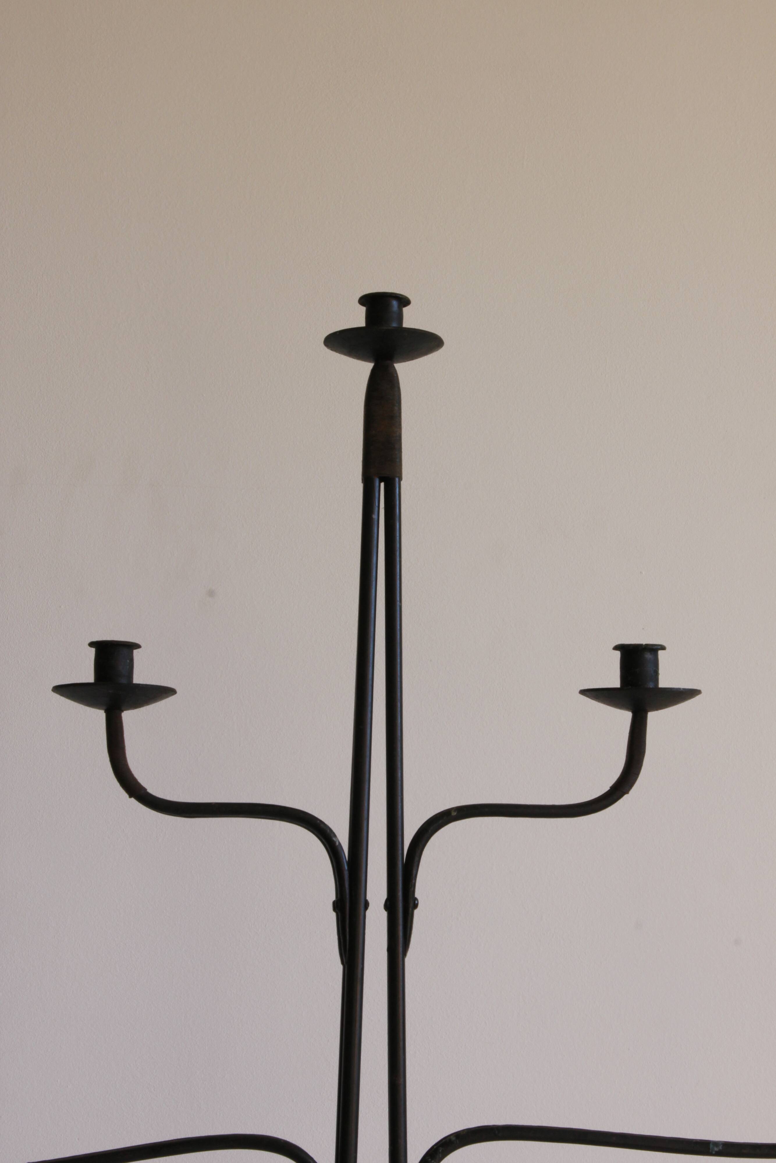 Large Wrought Iron Floor Candelabra, 1950s
