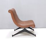 Brown Skai Lounge Chair with Black Varnished Metal Legs, Italy