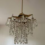 Midcentury brass crystal chandelier