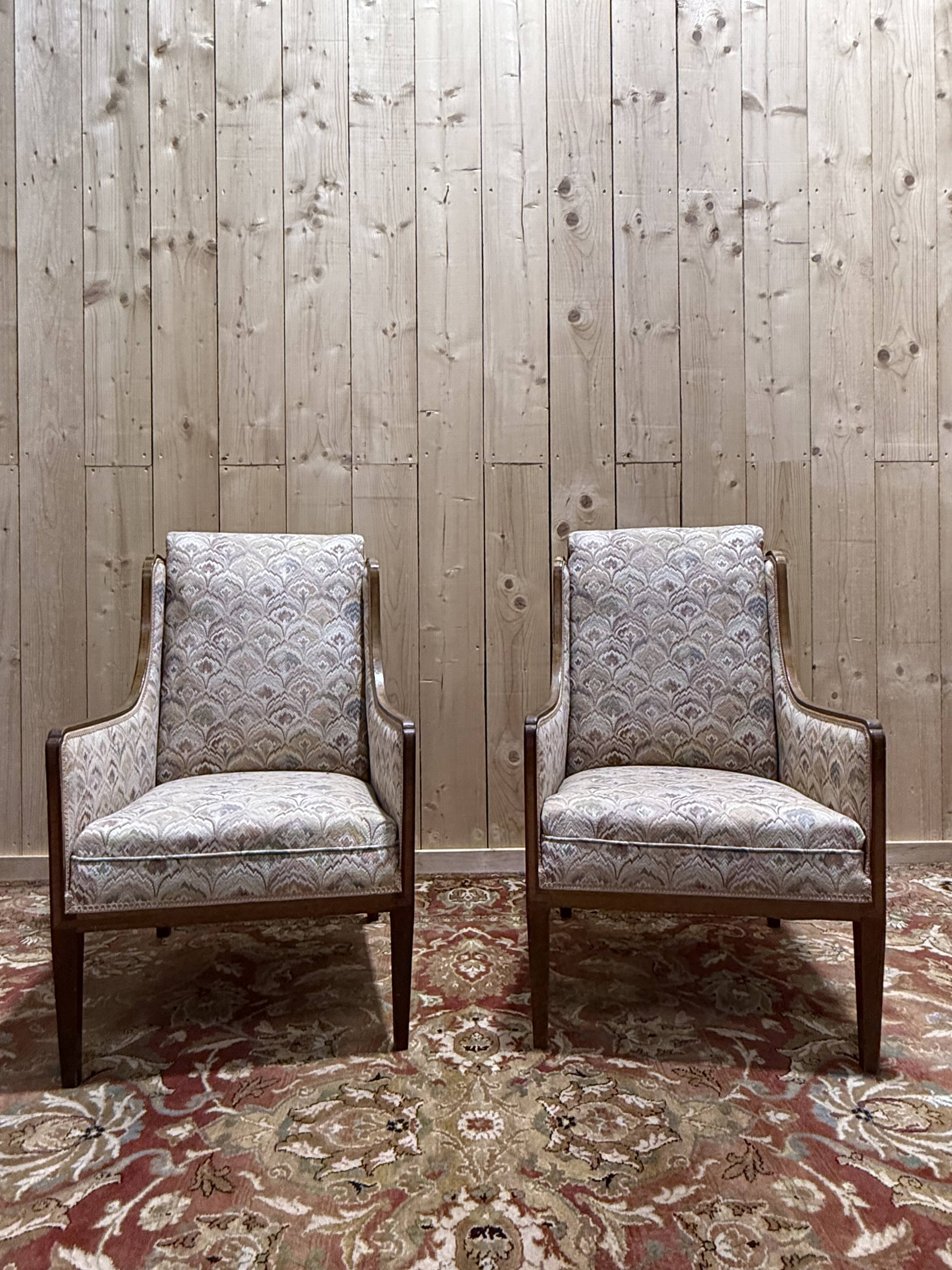 Pair of English / Art Deco style wingback armchairs