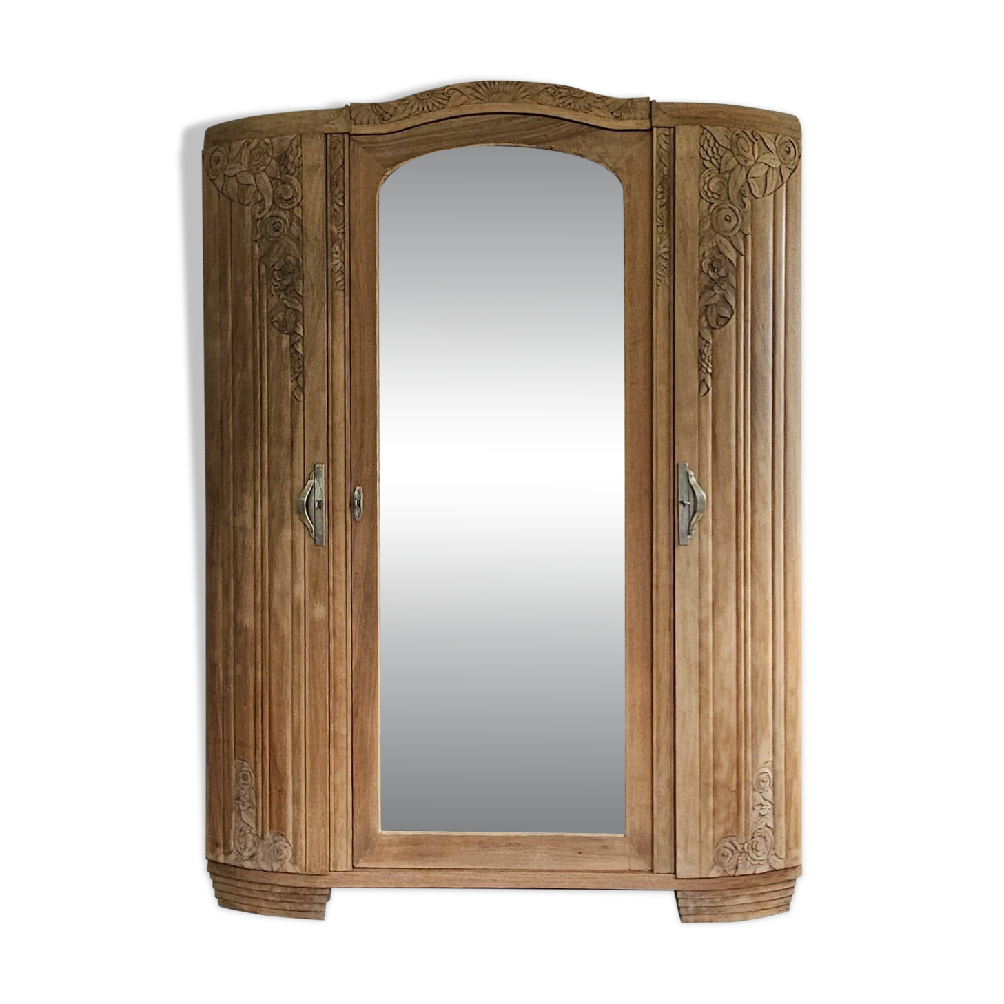 Armoire Art déco, 3 portes, 1 miroir, sablée