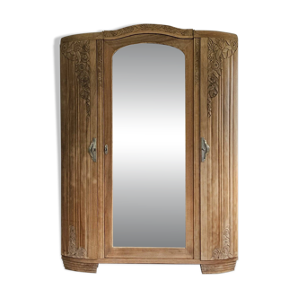 Art Deco wardrobe, 3 doors, 1 mirror, frosted
