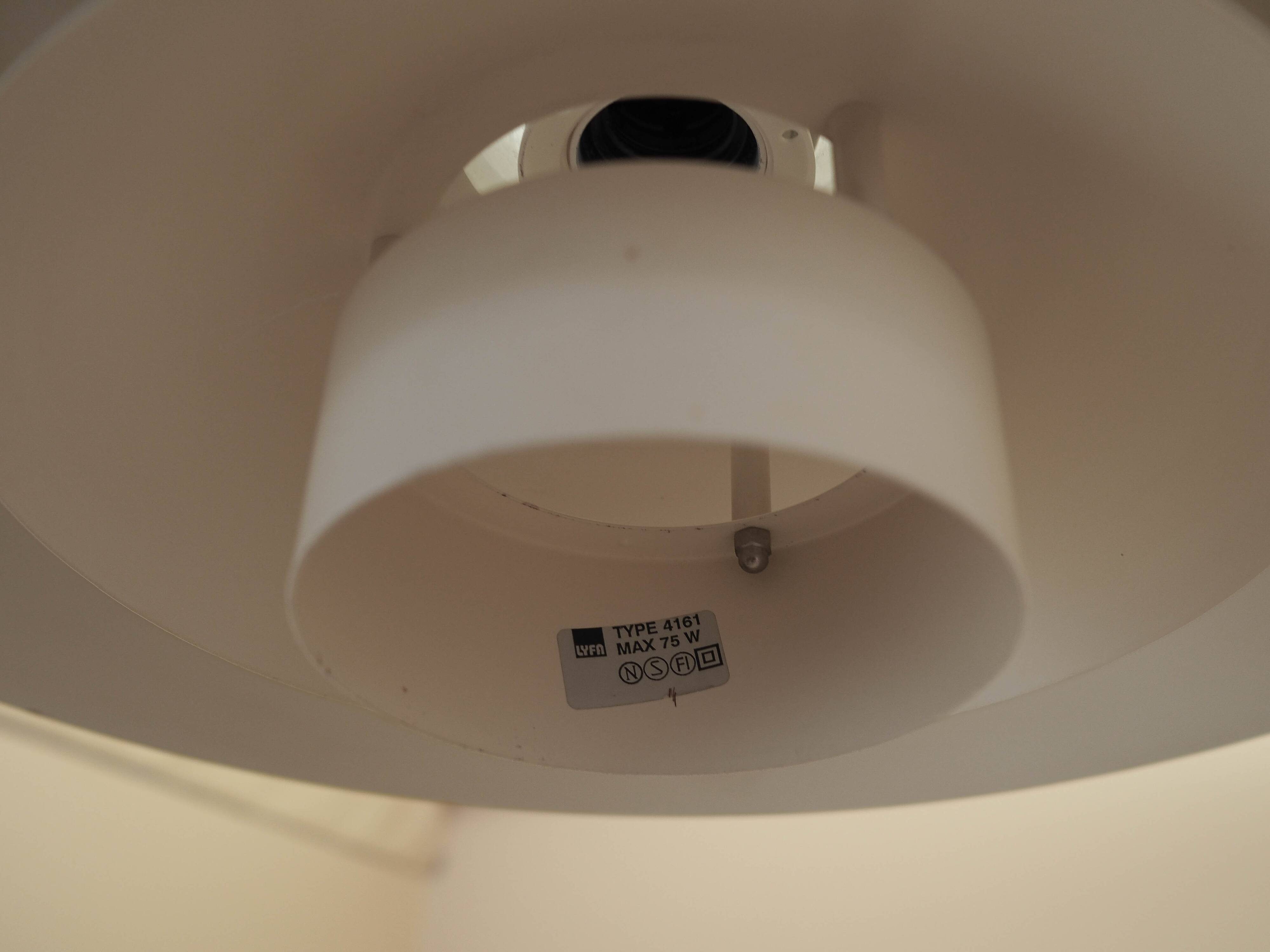 Lyfa pendant lamp from the 1970s, white metal shade, Denmark