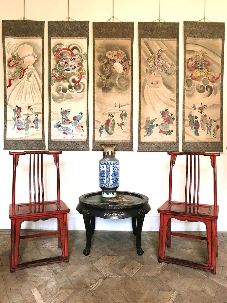 Pair of Chinese chairs, lacquered red, twentieth century