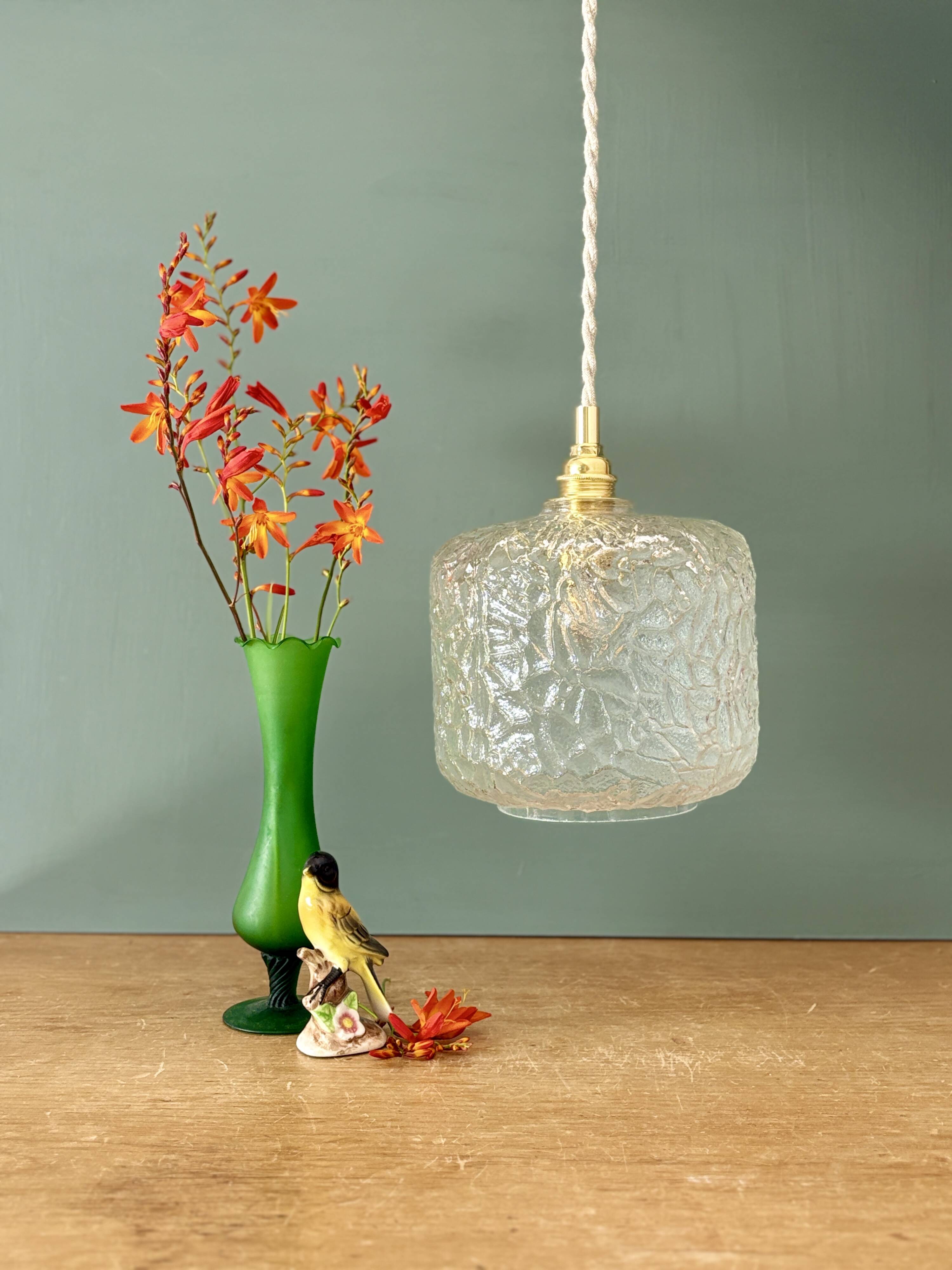 Suspension globe vintage en verre transparent