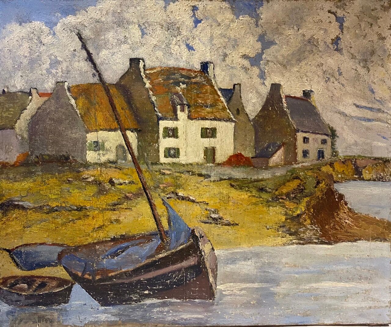 Tableau ancien , paysage breton xx siècle