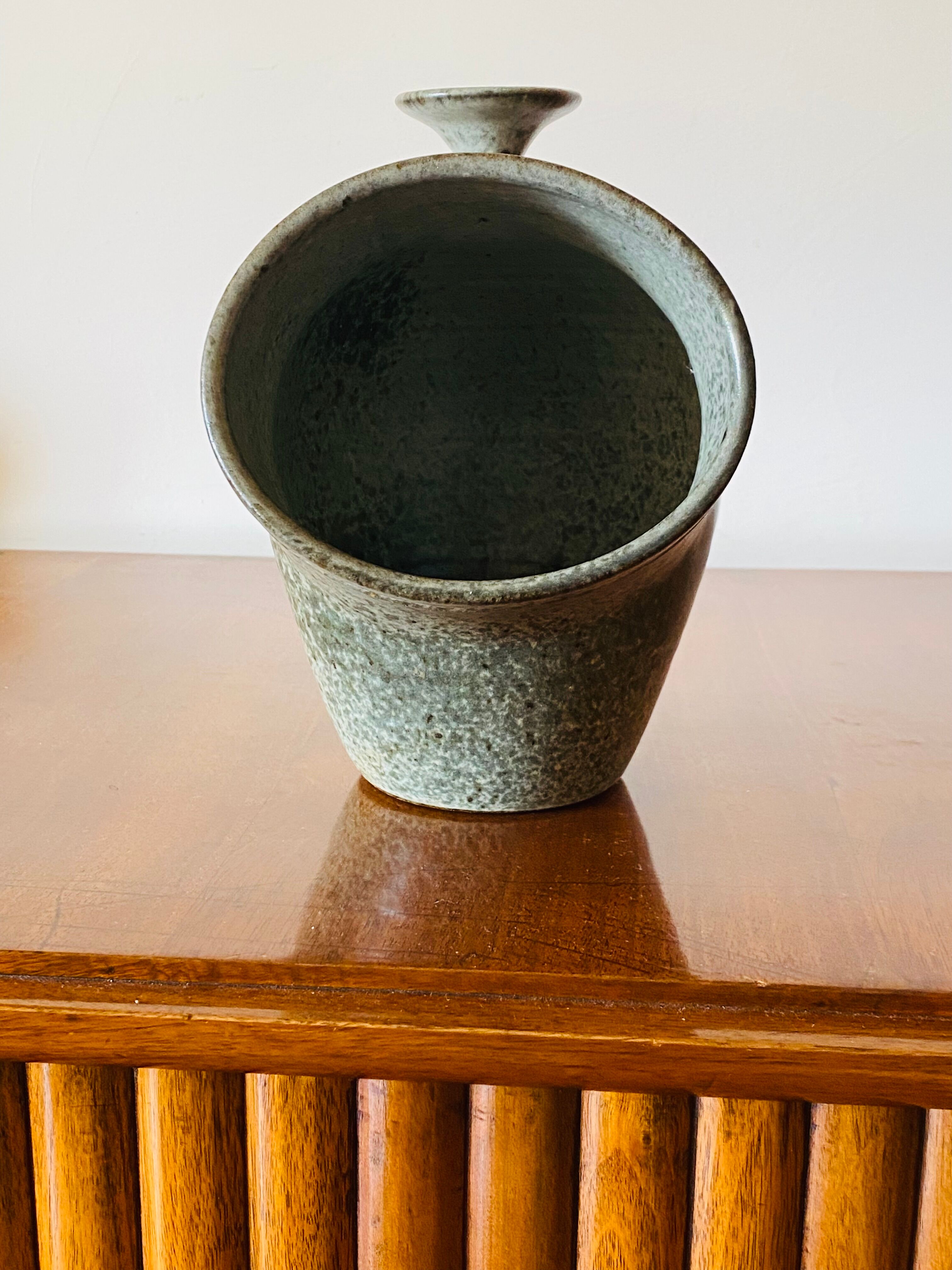 Organic green ceramic vase, France 1960s