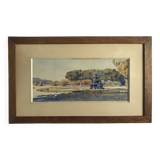 20th century, Neptune's Basin at sunset, Gardens of Versailles, summer 1920. Watercolor signed in ink