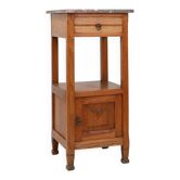 French Art Deco Nightstand in Oak with Pink Marble Top, 1930s