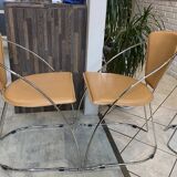 Set of 4 Linda armchairs by Arrben in camel leather with a chrome frame.