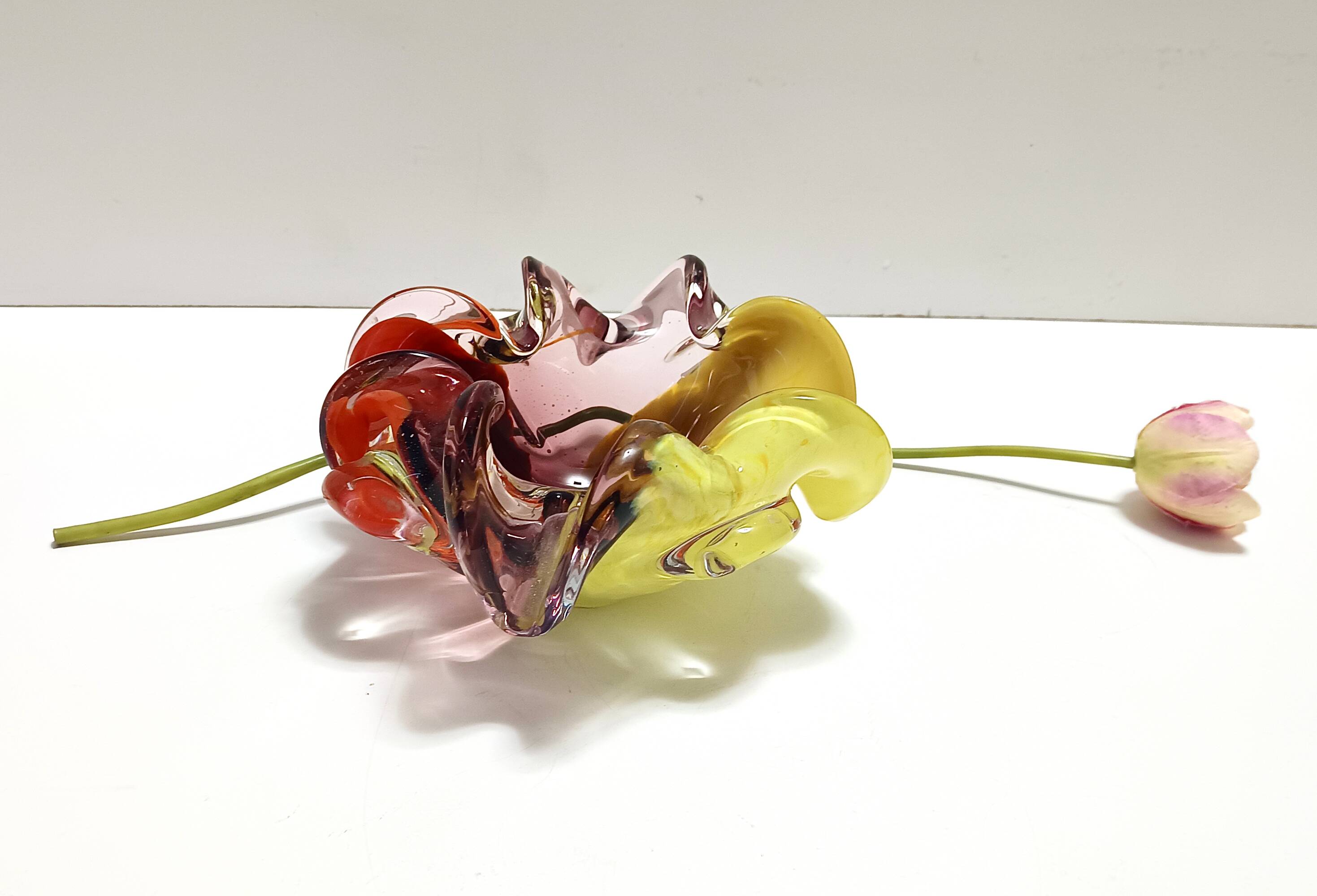 Large Polychrome Murano Glass Ashtray / Vide-Poche attr. to Toso, Italy