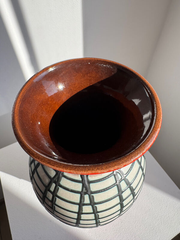Vase émaillé vintage rare carstens moderniste en fat lava d'allemagne de l'ouest