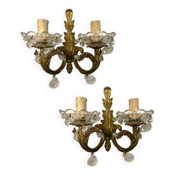 Crystal Bronze Sconces Set of 2 1950’s