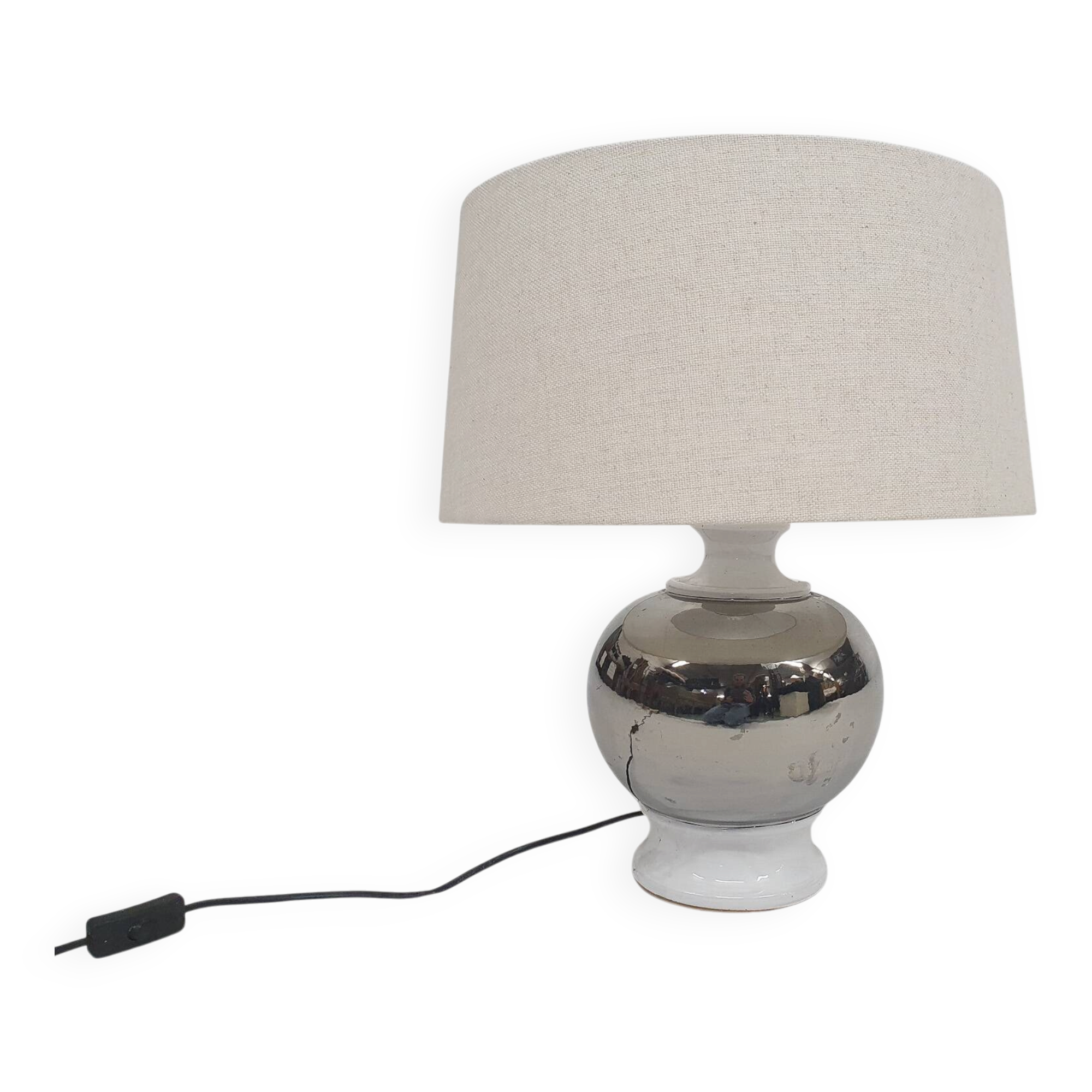 White and silver ceramic table light attrb. to Bitossi, Italy 1970's