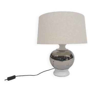 Lampe de table en céramique blanche et argent attribuée à Bitossi, Italie, années 1970.