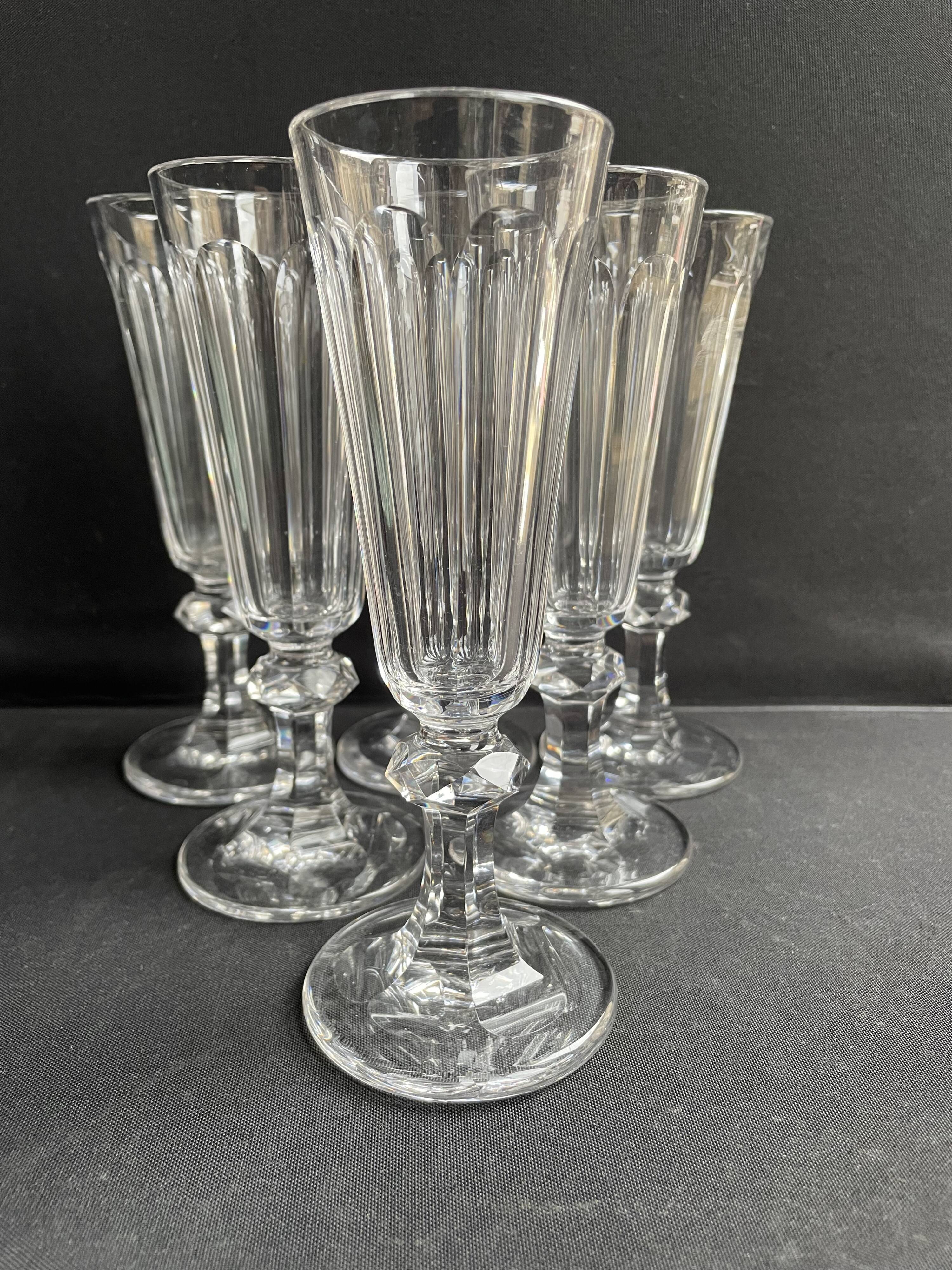 6 Baccarat/Saint Louis champagne flutes - 19th century